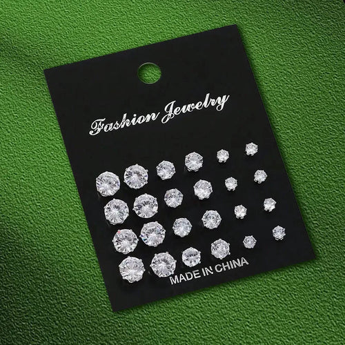 Geometric Six-Claw Heart-Shaped Crystal Zircon Basic Set Ear Studs