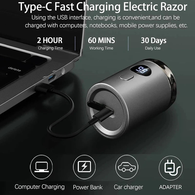 Men's electric mini shaver, dry and wet dual-use shaver, LED digital