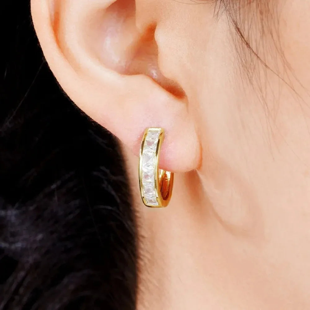 Huitan Classic Design Women Hoop Earrings Full with Princess Square Cz
