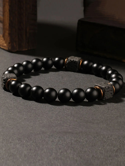 Creative square Volcanic stone Round men's bracelets autum black