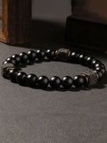 Creative square Volcanic stone Round men's bracelets autum black