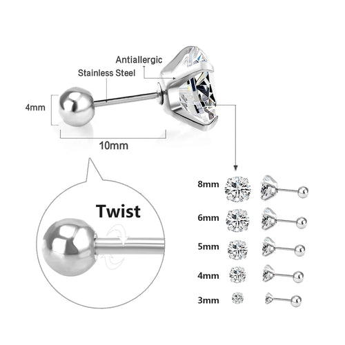 LUXUSTEEL 1Pairs/2Pcs Stainless Steel Crystal Studs Earrings For Women