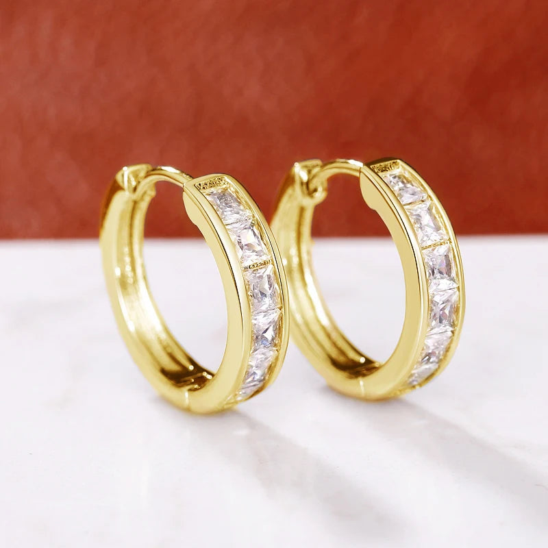 Huitan Classic Design Women Hoop Earrings Full with Princess Square CZ