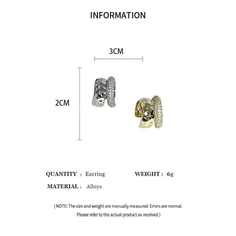 2 Pcs Rhinestones Double Layered C-shaped Non-pierced  Gold and Silver
