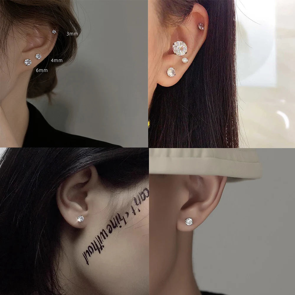 LUXUSTEEL 1 Pairs Shiny Crystal Zircon Stud Earrings For Women Men