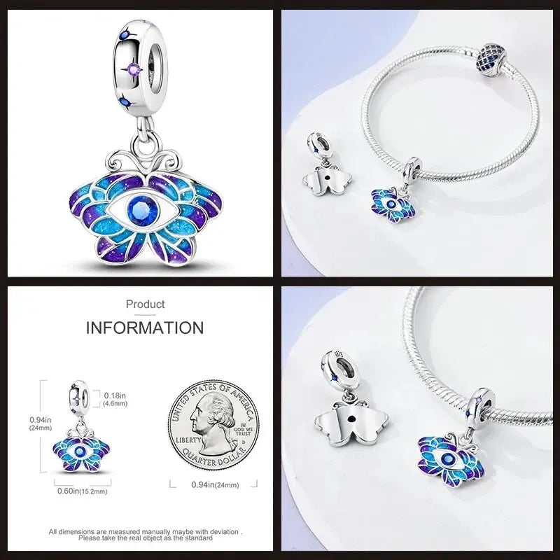 Charm Plata 925 Sterling Silver Colored Bird Feathers Fantasy Flying