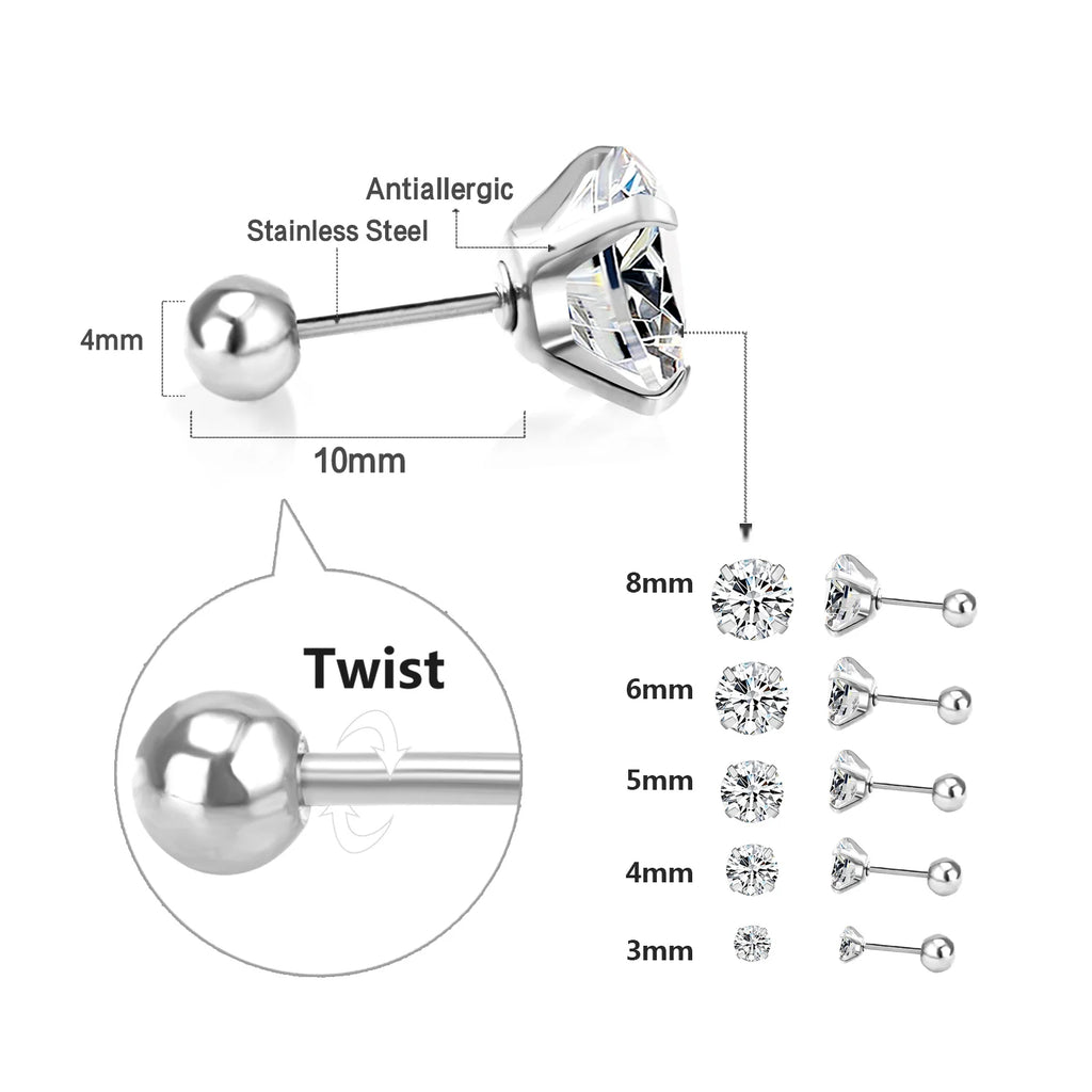 LUXUSTEEL 1 Pairs Shiny Crystal Zircon Stud Earrings For Women Men