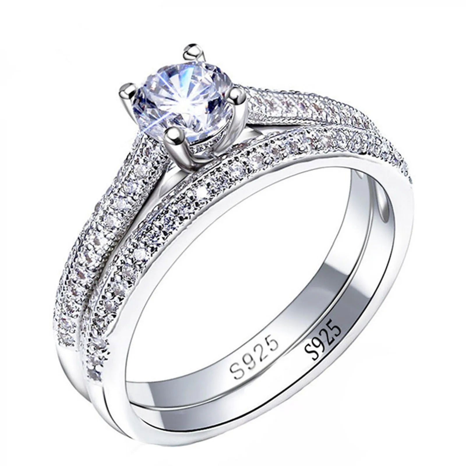 1 pair Vintage Halo 925 Sterling Silver Wedding Ring Set For Women