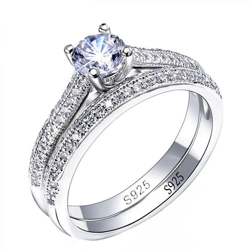 1 pair Vintage Halo 925 Sterling Silver Wedding Ring Set For Women