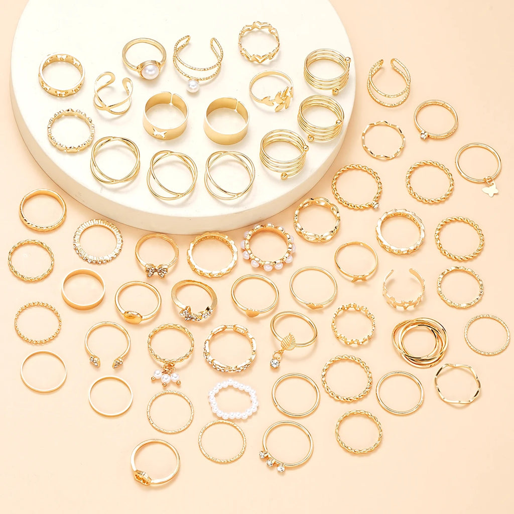 58PCS Vintage Heart Snake Butterfly Rings Set for Women Fashion Metal