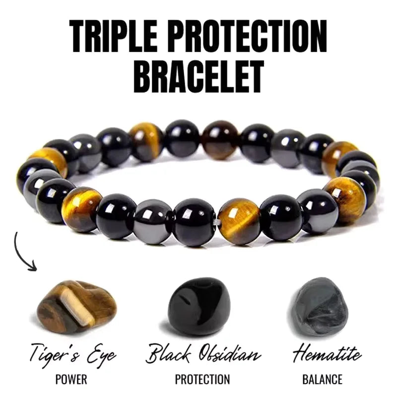 Natural Black Obsidian Hematite Tiger Eye Beads Bracelets Men for