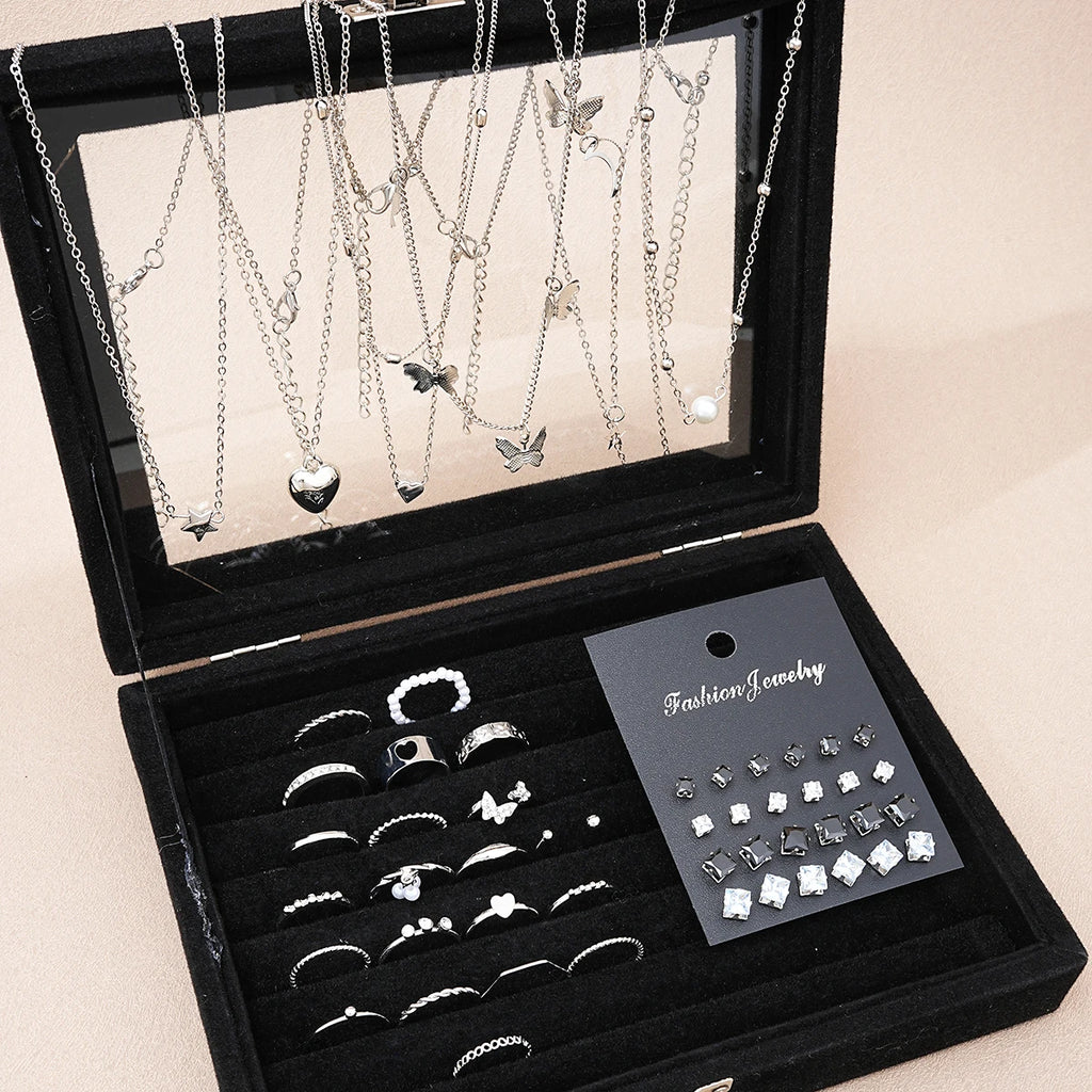 51 Pcs/Set Silver Color Chic Jewelry Set For Women Fashion Butterfly