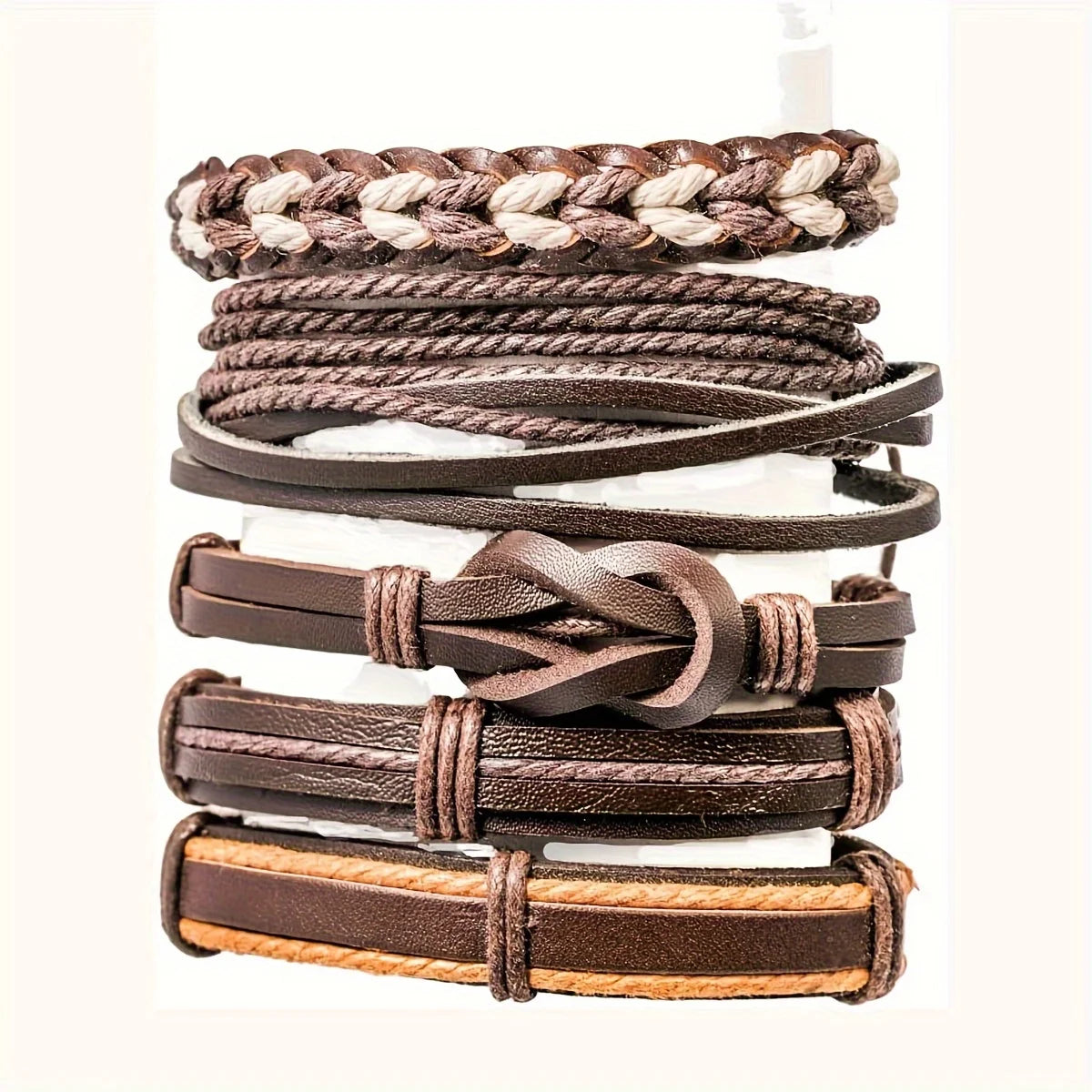 20Pcs Braided Leather Bracelets for Men Women Wrap Wood Beads Cuff