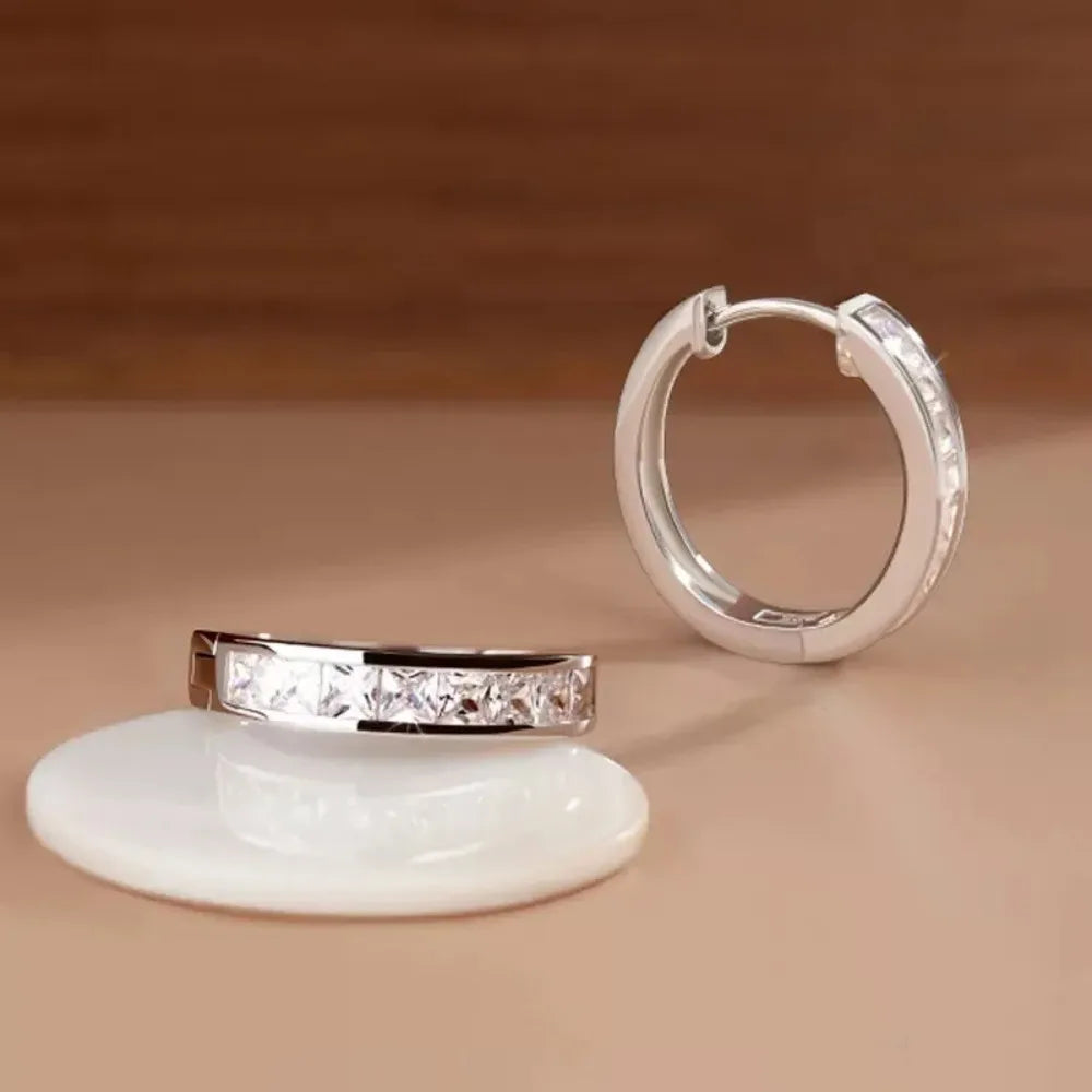 Huitan Classic Design Women Hoop Earrings Full with Princess Square Cz