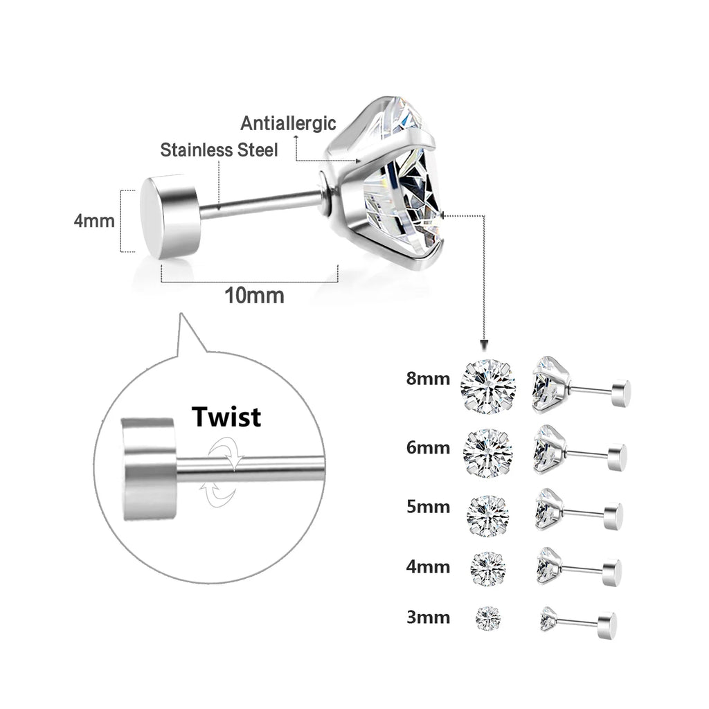 LUXUSTEEL 1Pairs/2Pcs Stainless Steel Crystal Studs Earrings For Women