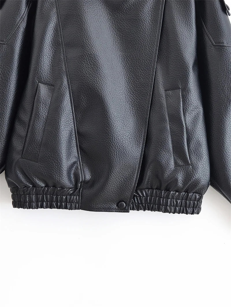 Women's Jacket Fall 2025 New Black Long Sleeve Pebble Faux Leather