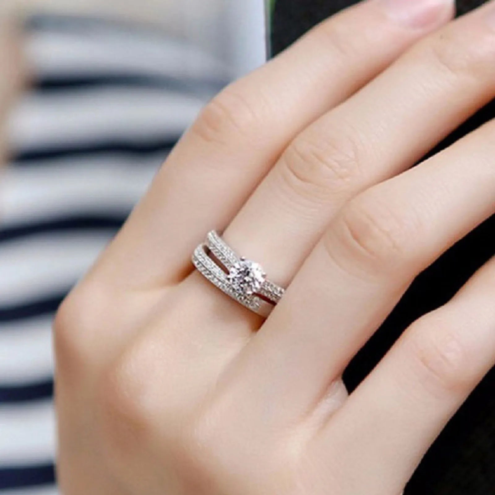 1 pair Vintage Halo 925 Sterling Silver Wedding Ring Set For Women