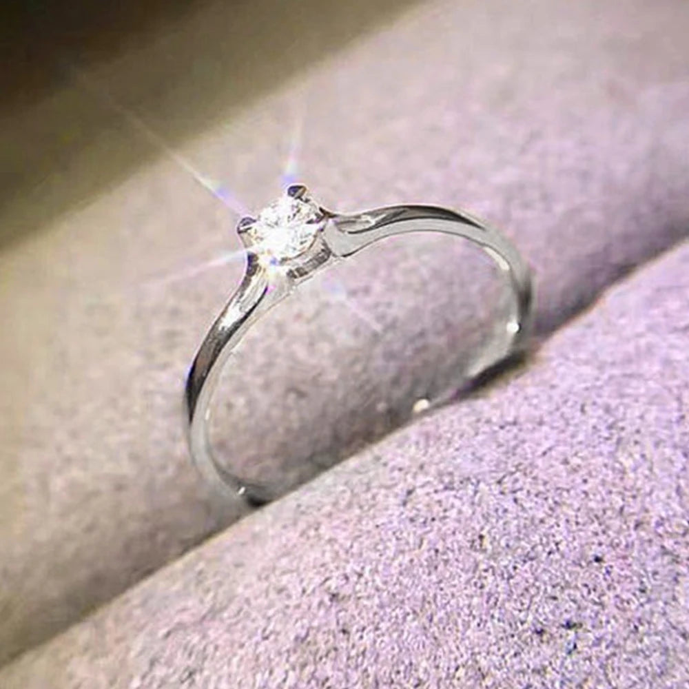 Huitan Minimalist Women's Wedding Rings with 4MM Cubic Zirconia Simple