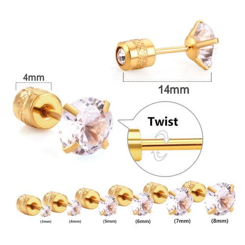 LUXUSTEEL 1 Pairs Shiny Crystal Zircon Stud Earrings For Women Men