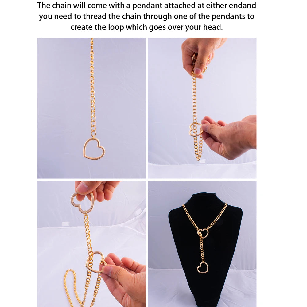 Heart Slip Chain Necklace For Women Fashion Punk Rock Goth Choker