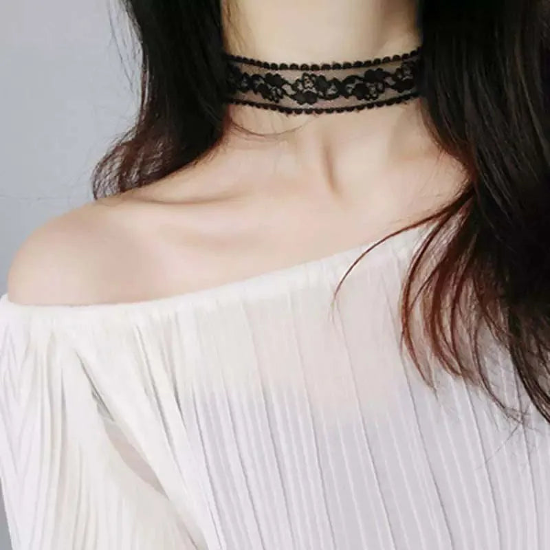 Short Lace Choker Nekclace for Women Girl Black White Color Fashion