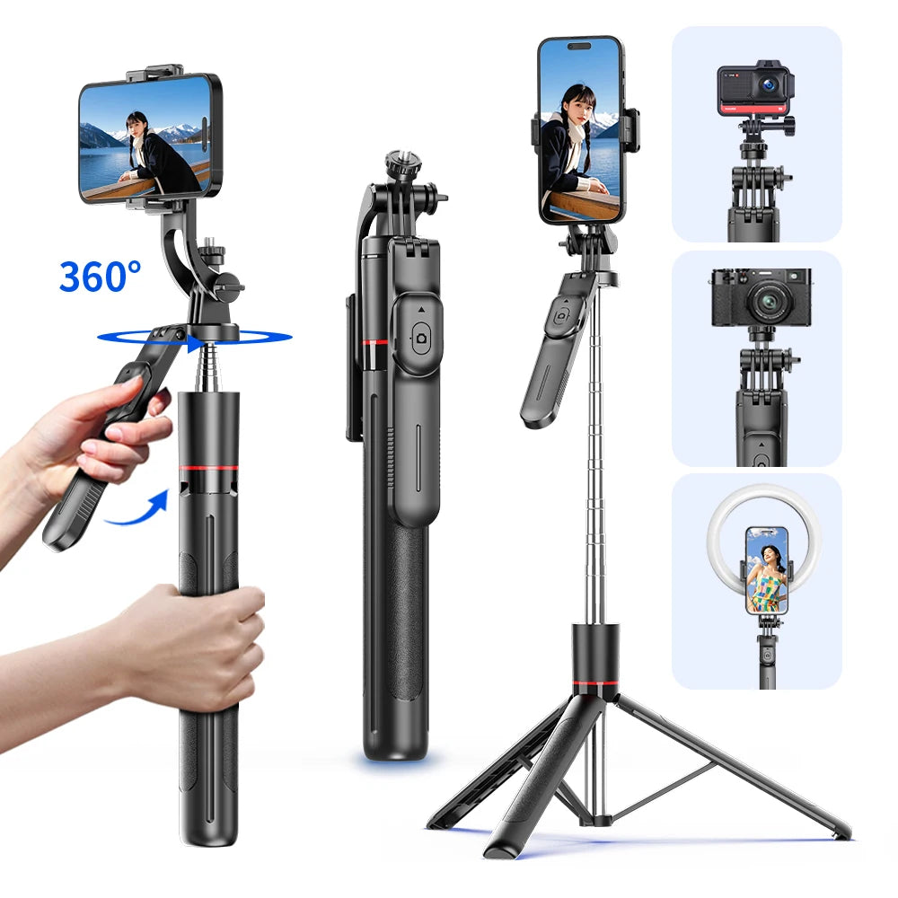 F16 Selfie Stick Tripod with 1708mm Long 8-Section Pole, Bluetooth