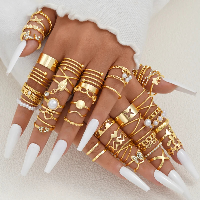 58PCS Vintage Heart Snake Butterfly Rings Set for Women Fashion Metal