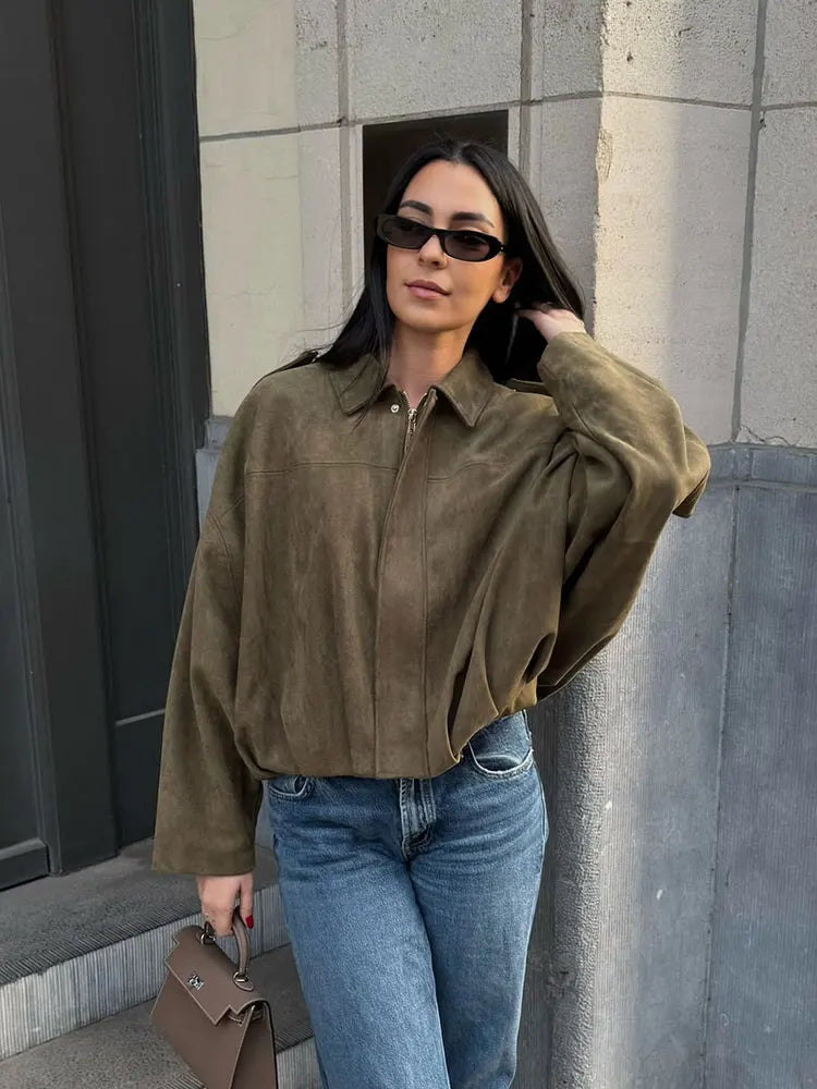 HH Women's Street Fashion Solid Loose Suede Texture Coats Causal Long