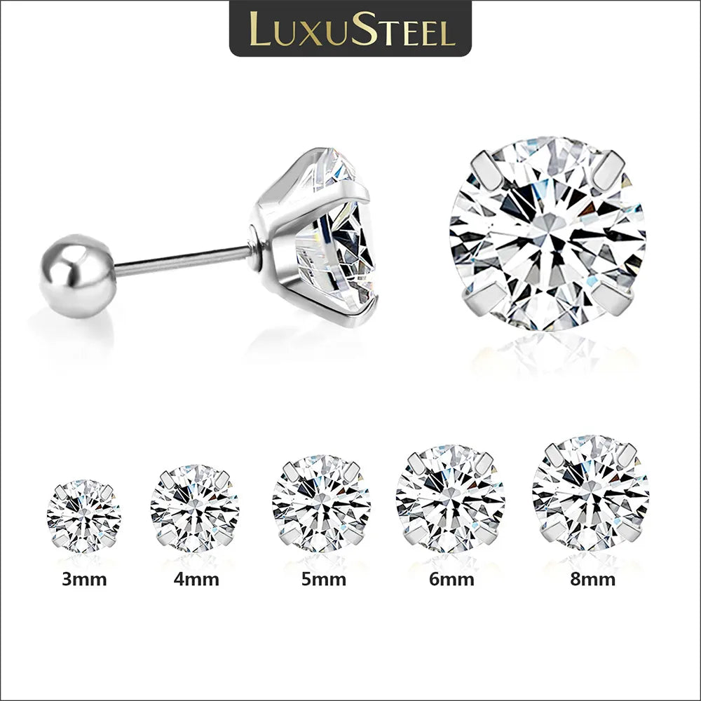 LUXUSTEEL 1 Pairs Shiny Crystal Zircon Stud Earrings For Women Men
