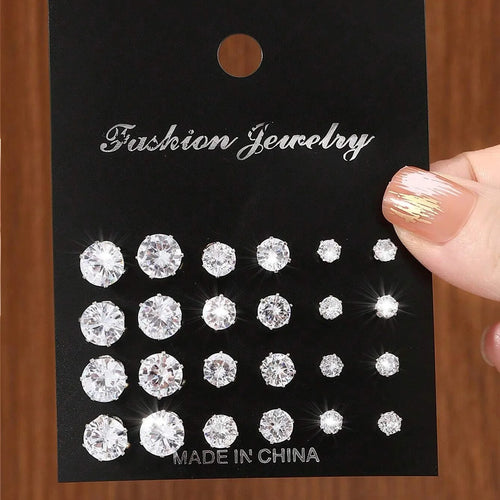 12 Pairs Of Luxurious, Simple, Shiny, And Caring Zirconia Decorative