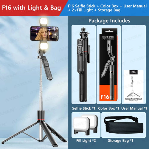 F16 Selfie Stick Tripod with 1708mm Long 8-Section Pole, Bluetooth