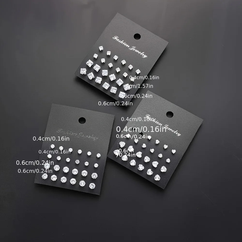Geometric Six-Claw Heart-Shaped Crystal Zircon Basic Set Ear Studs