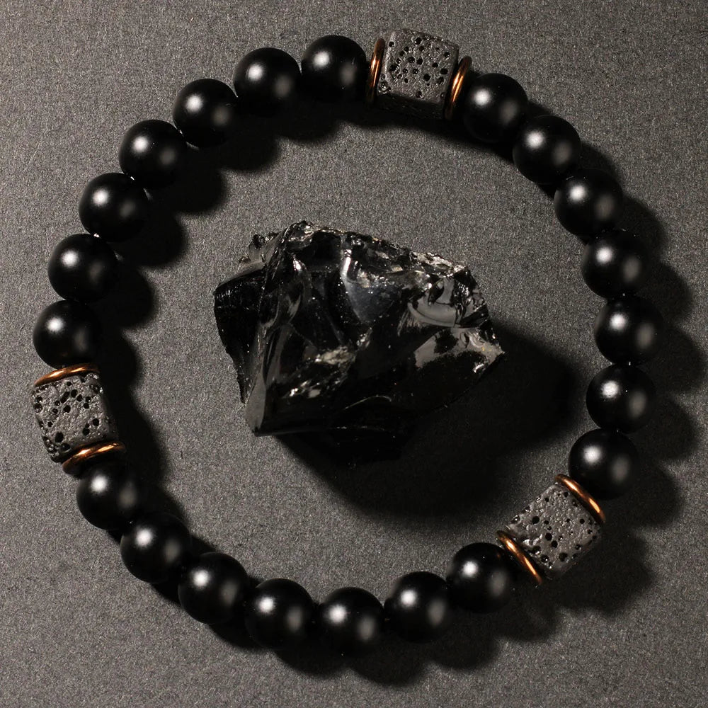 Creative square Volcanic stone Round men's bracelets autum black