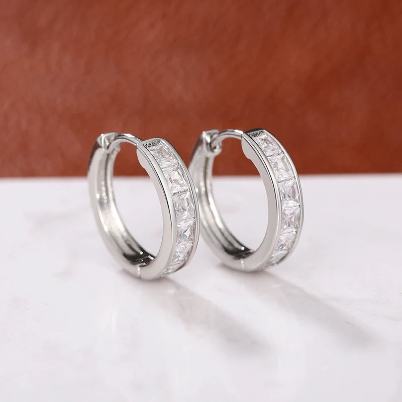 Huitan Hoop Earrings with Princess Cubic Zirconia Exquisite Ear Circle