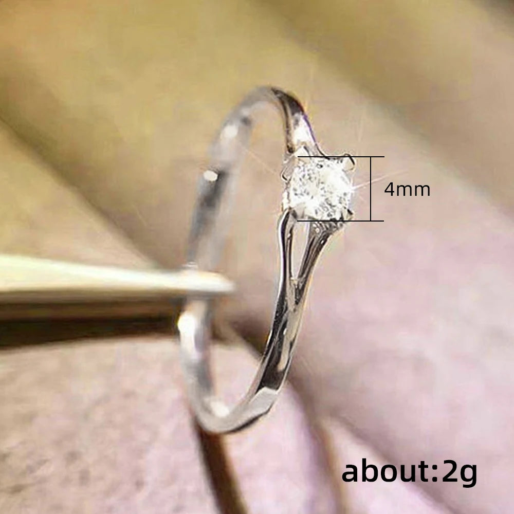 Huitan Minimalist Women's Wedding Rings with 4MM Cubic Zirconia Simple