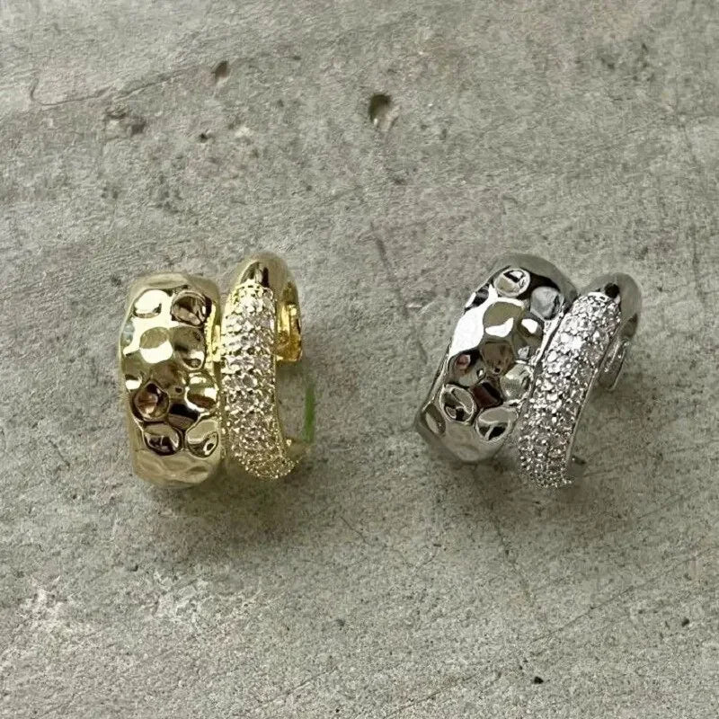 2 Pcs Rhinestones Double Layered C-shaped Non-pierced  Gold and Silver