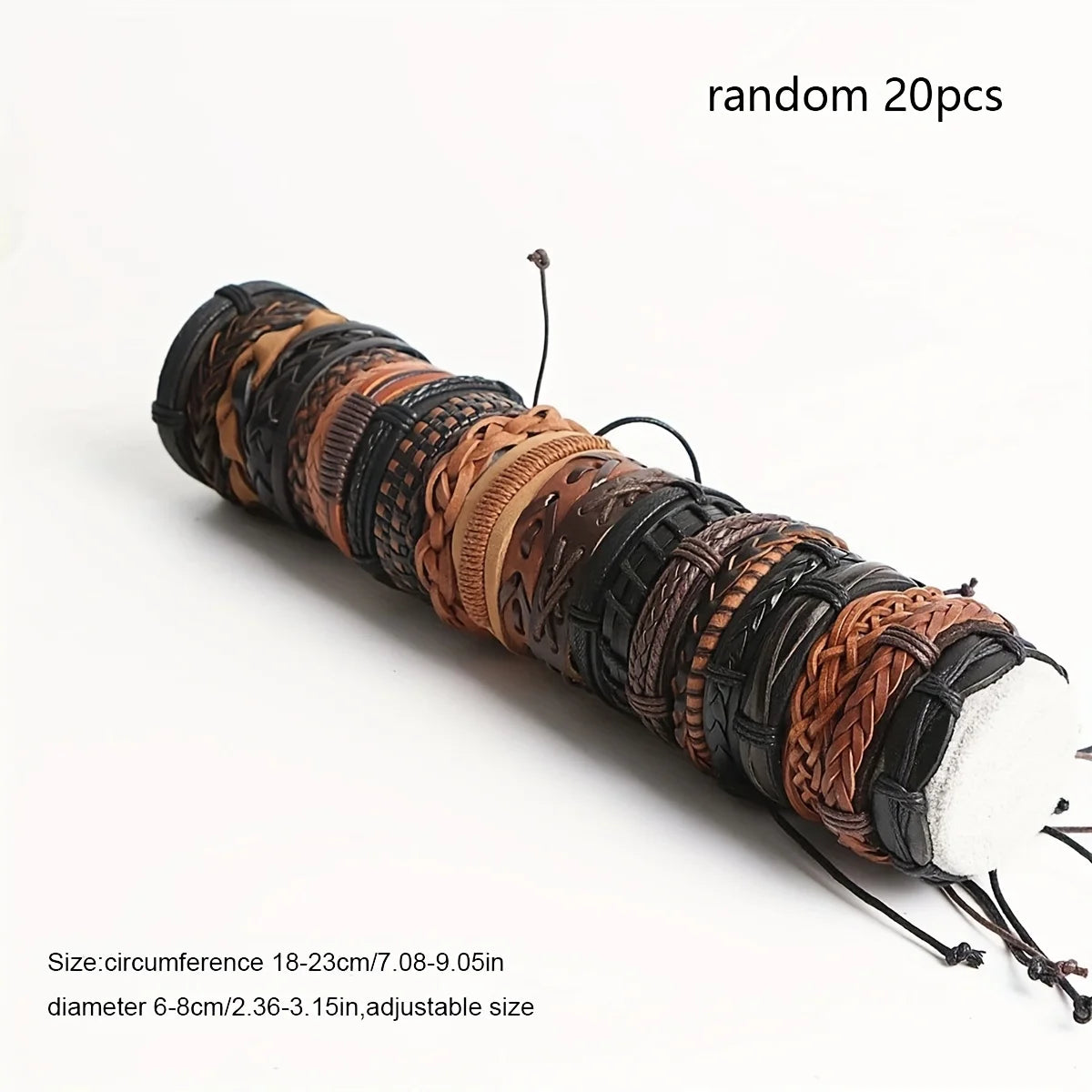 20Pcs Braided Leather Bracelets for Men Women Wrap Wood Beads Cuff