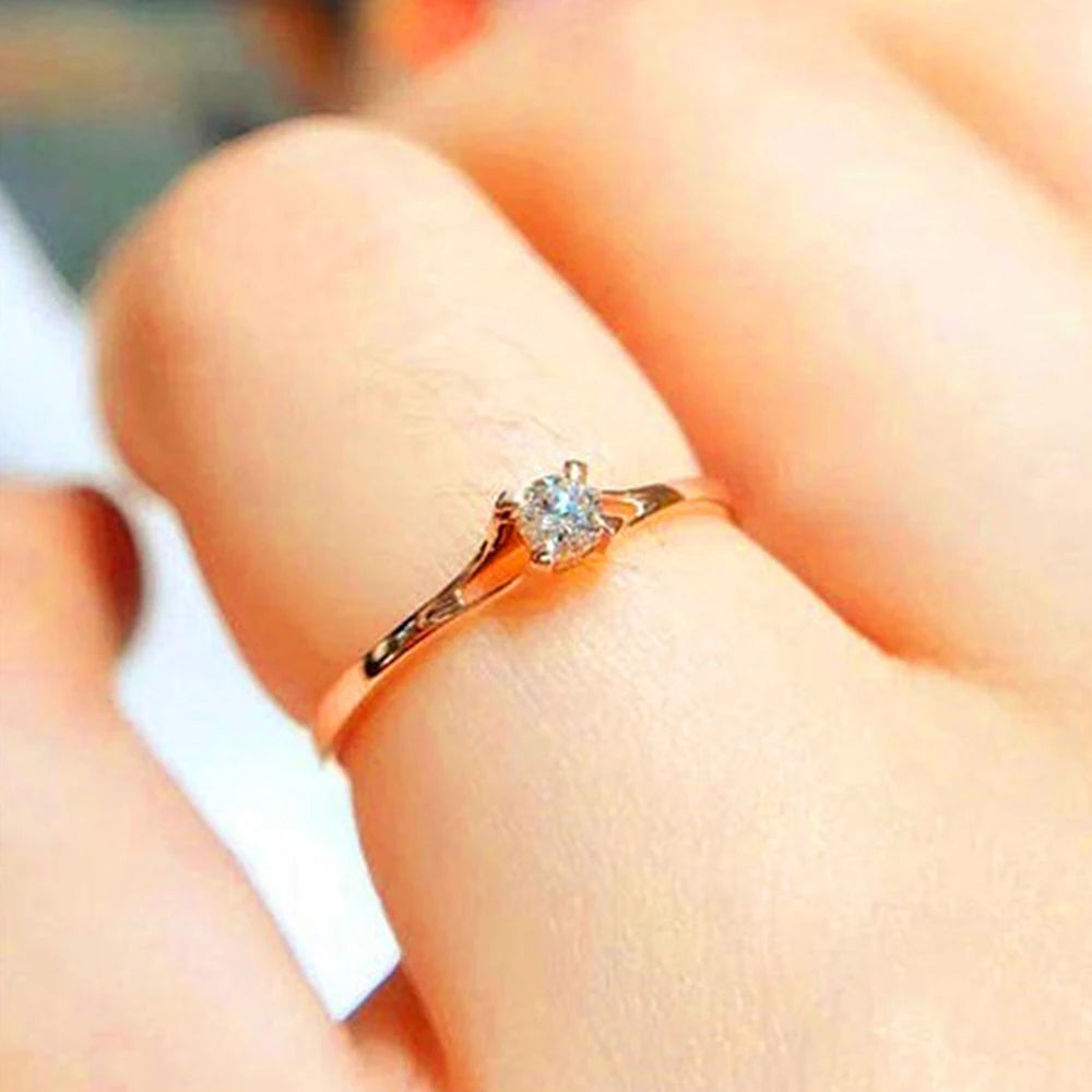 Huitan Minimalist Women's Wedding Rings with 4MM Cubic Zirconia Simple