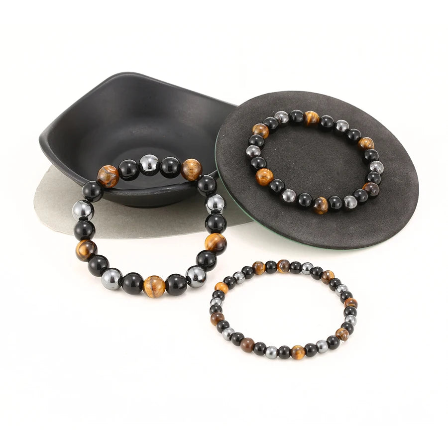 Natural Black Obsidian Hematite Tiger Eye Beads Bracelets Men for