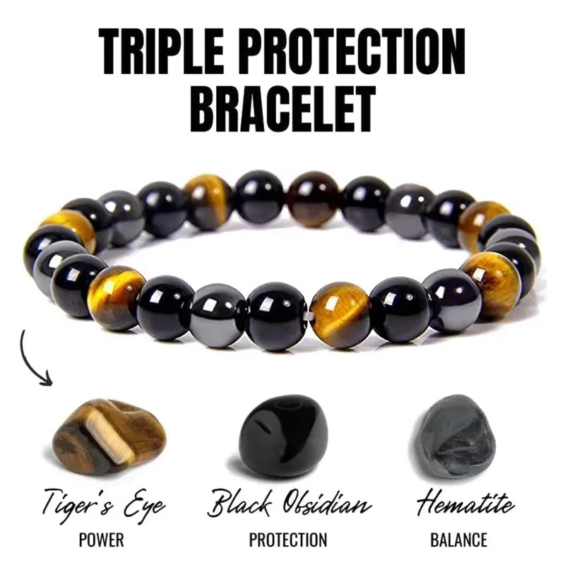 Natural Black Obsidian Hematite Tiger Eye Beads Bracelets Men for