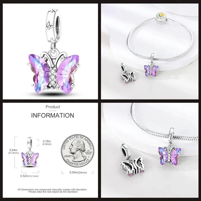Charm Plata 925 Sterling Silver Colored Bird Feathers Fantasy Flying