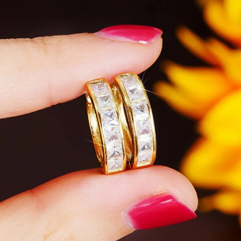 Huitan Classic Design Women Hoop Earrings Full with Princess Square Cz