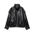 TFMLN Chic Black Faux Leather Jackets Women Long Sleeve Buttons
