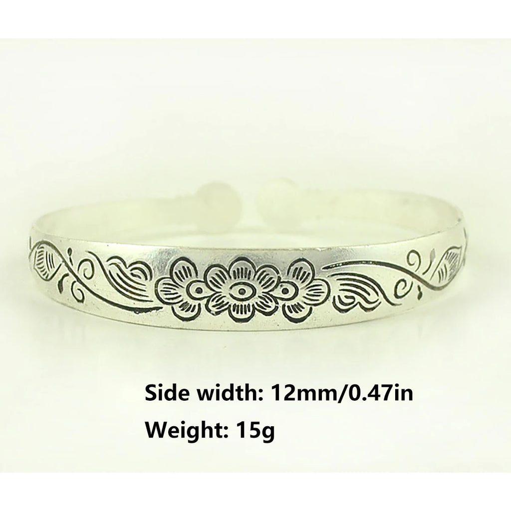 New Retro Cuff Bracelets Tibetan Silver Metal Carving Fish Elephant