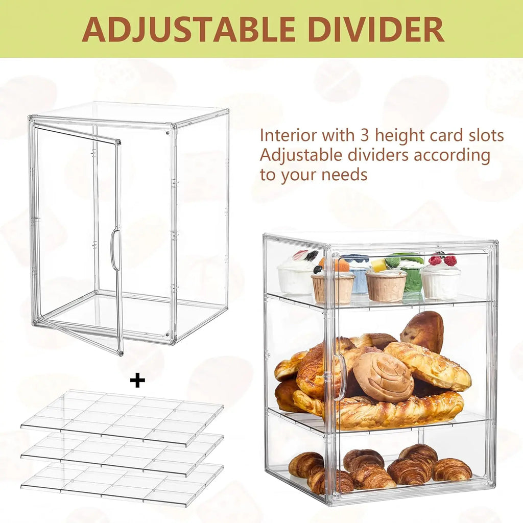 4-Layer Adjustable Clear Bread Box with Magnetic Door, 15.5x11.4x9.8in