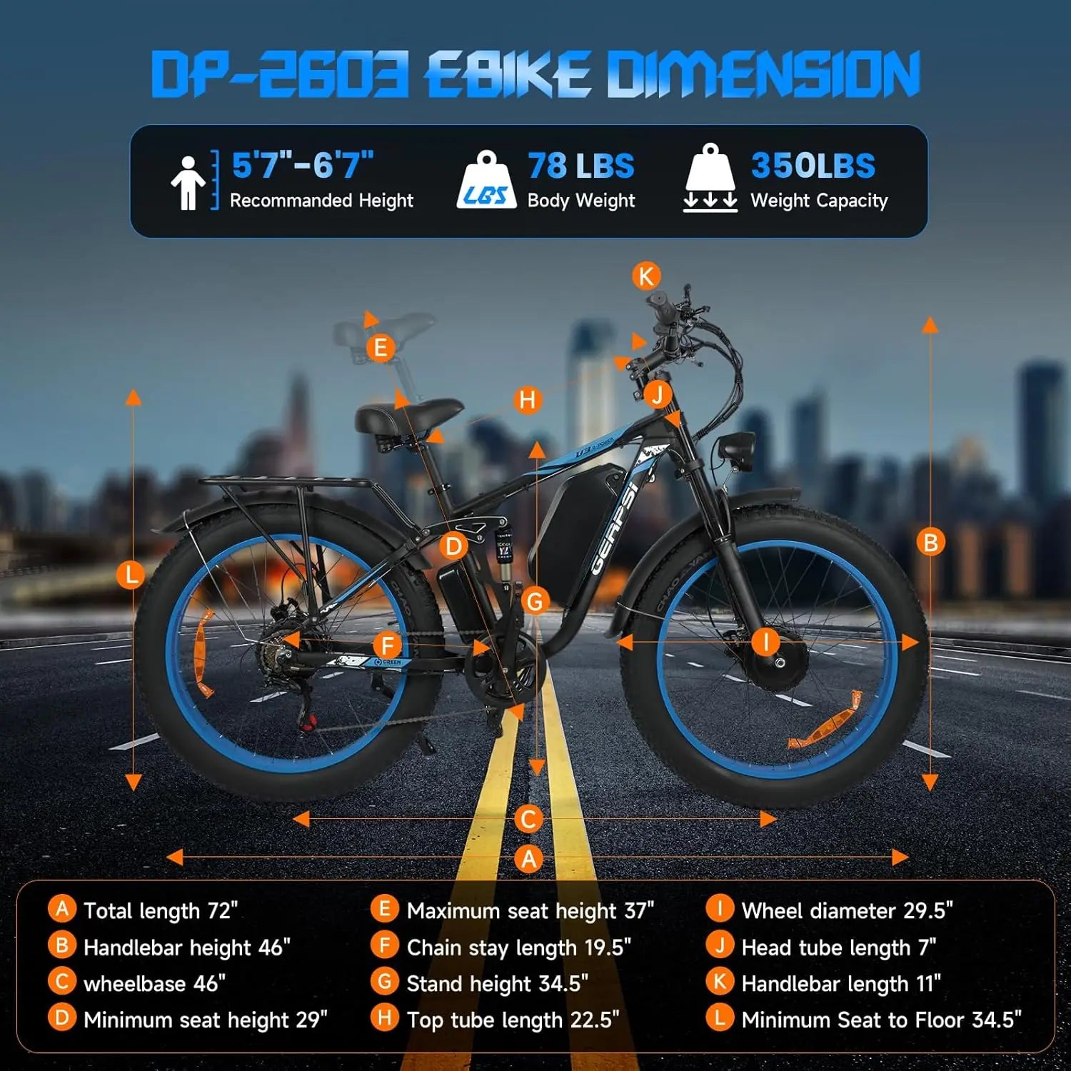 BAOLUJIE Electric Bike, 5000W Peak Dual Motor, 38 Mph Max Speed, Color LCD Display,Electric Bike 52V 32AH Removable Battery