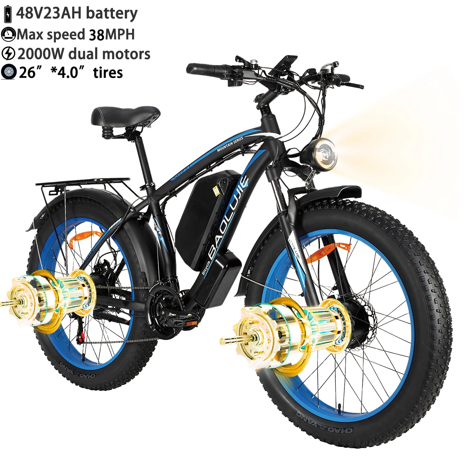 BAOLUJIE Peak 3000W/5000W Dual Motor Electric Bicycle  E-Bike for Adults，Electric Motorcycle 48V/52V Battery，Max Speed 38 MPH