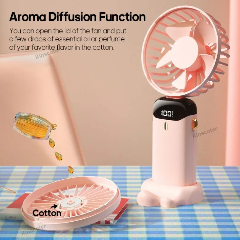 Mini Fan 5000mAh Handheld Foldable Portable Desk Outdoor Neck Hanging 5 Speed USB Rechargeable Fan Phone Stand Display Screen