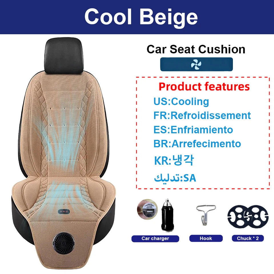 Car Air Condition 2-in-1Cool Seat Cushion Ventilation Heated Seat Backrest Inhaling External Fan Blow Easy To Install Seat Pad