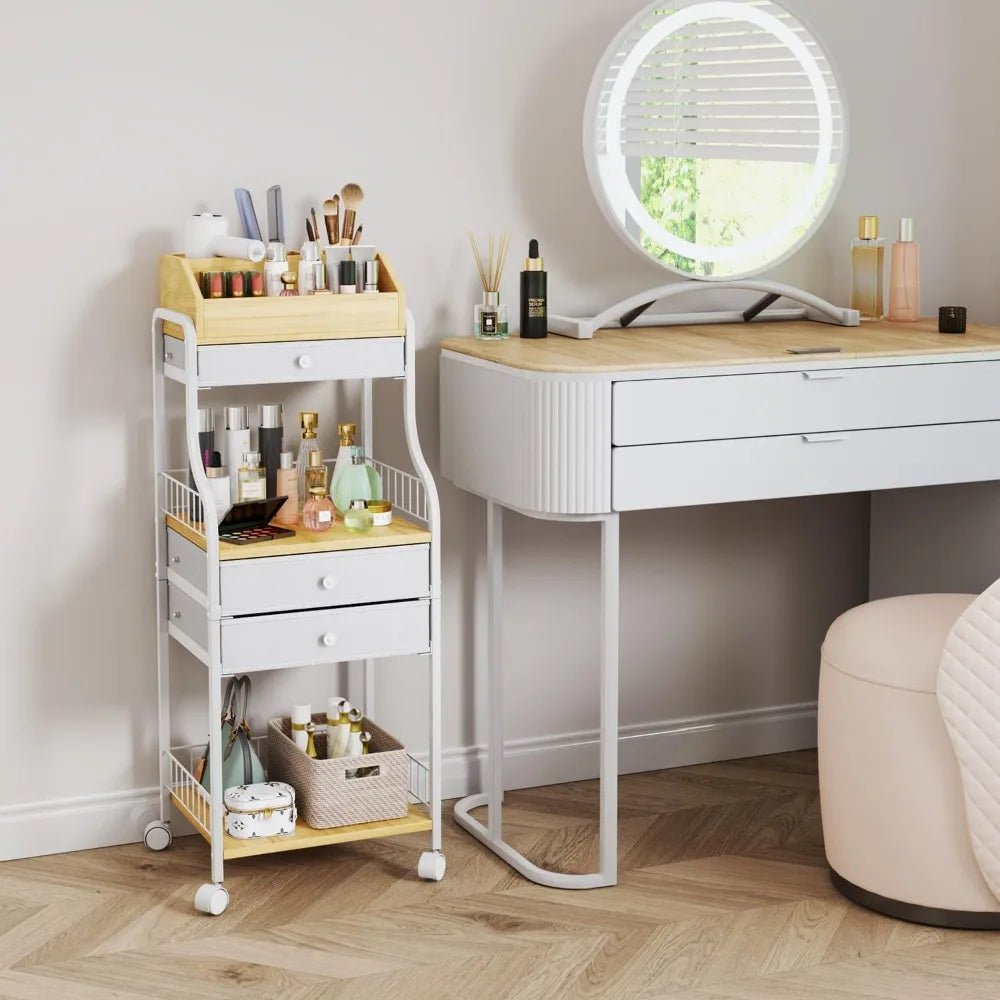 Vanity Makeup Organizer Cart with Drawers - Cosmetic Storage for Skincare, Perfume, Nail Polish & Brushes